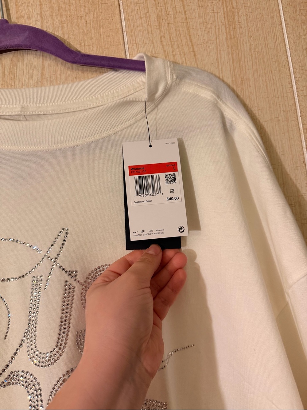 Nike Cream Tee with Rhinestone 'Just Do It' Script - Picture 4 of 5